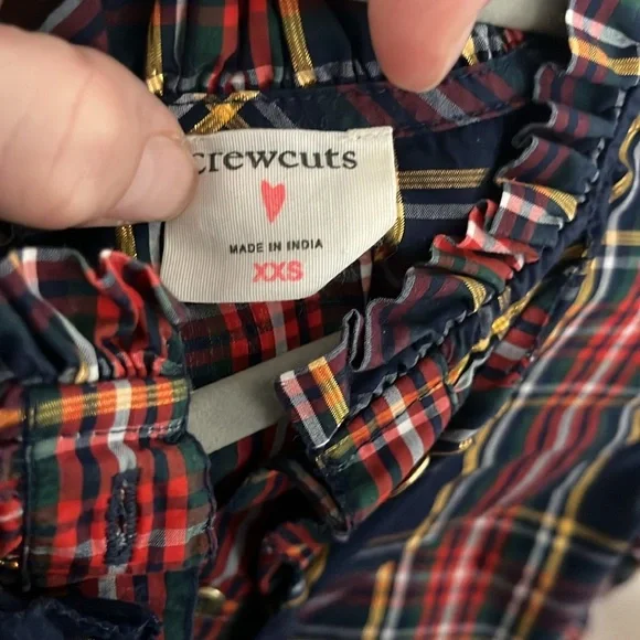 🎄🎅Crewcuts holiday Christmas Girl poplin metallic plaid ruffle blouse - Picture 4 of 5